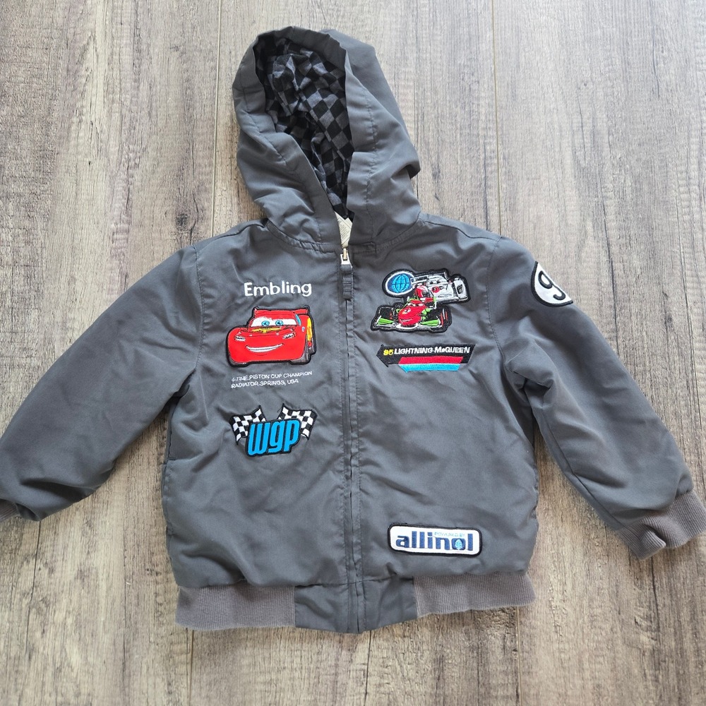 Disney Store Cars Lightning McQueen Grey Hooded Patch Jacket Kids 2/3 221221381